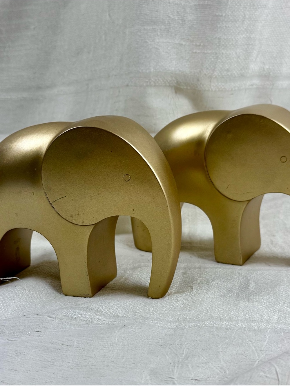 Pair Of Golden Elephant Gold Matte Finish Ceramic Figurine Modern